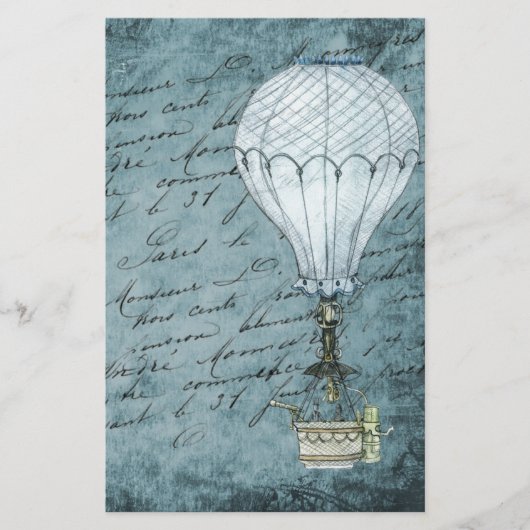 Dusk Blue Hot Air ballon Steampunk Handschrift Briefpapier (Voorkant)