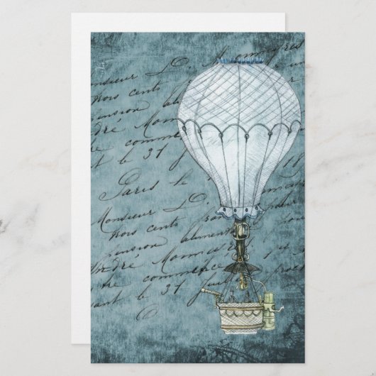 Dusk Blue Hot Air ballon Steampunk Handschrift Briefpapier (Voorkant / Achterkant)
