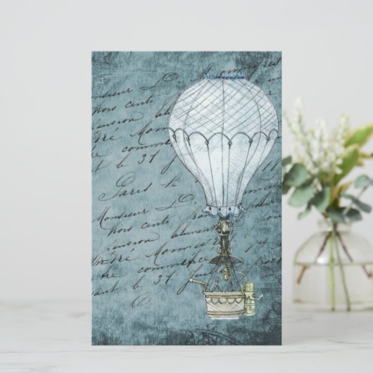 Dusk Blue Hot Air ballon Steampunk Handschrift Briefpapier (Staand voorkant)