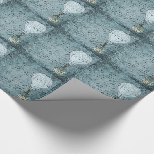 Dusk Blue Hot Air ballon Steampunk Handschrift Cadeaupapier (Hoek)