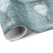Dusk Blue Hot Air ballon Steampunk Handschrift Cadeaupapier (Rol Hoek)