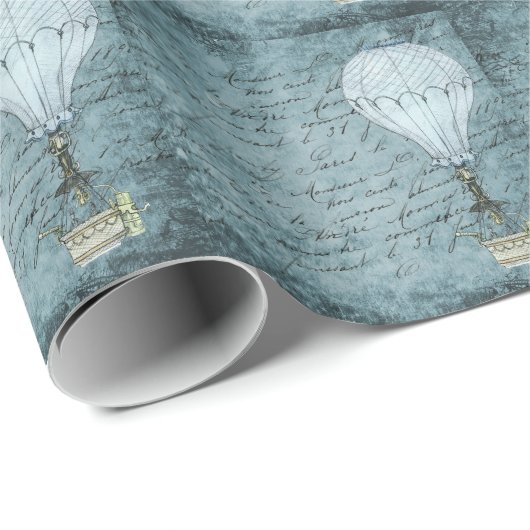 Dusk Blue Hot Air ballon Steampunk Handschrift Cadeaupapier (Rol Hoek)