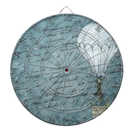Dusk Blue Hot Air ballon Steampunk Handschrift Dartbord (Voorkant)