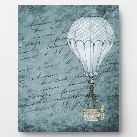 Dusk Blue Hot Air ballon Steampunk Handschrift Fotoplaat (Voorkant)