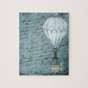 Dusk Blue Hot Air ballon Steampunk Handschrift Legpuzzel