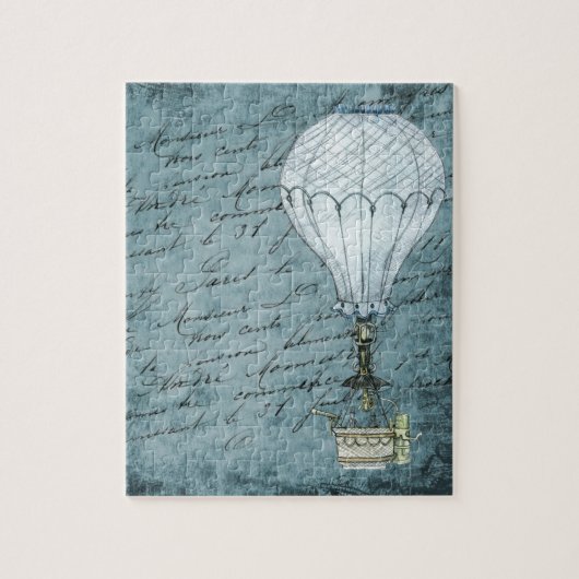 Dusk Blue Hot Air ballon Steampunk Handschrift Legpuzzel (Verticaal)