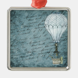 Dusk Blue Hot Air ballon Steampunk Handschrift Metalen Ornament