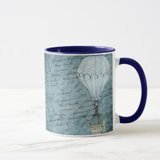 Dusk Blue Hot Air ballon Steampunk Handschrift Mok (Rechts)