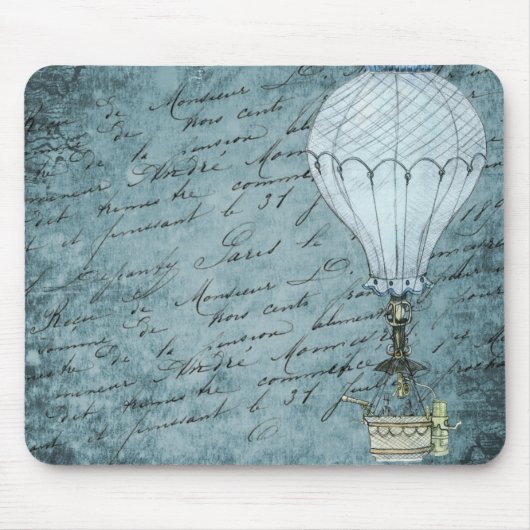 Dusk Blue Hot Air ballon Steampunk Handschrift Muismat (Voorkant)