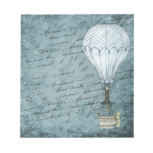Dusk Blue Hot Air ballon Steampunk Handschrift Notitieblok (Voorkant)