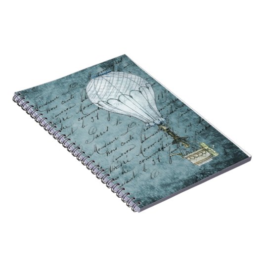 Dusk Blue Hot Air ballon Steampunk Handschrift Notitieboek (Rechterzijde)
