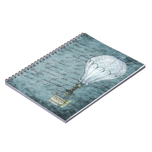 Dusk Blue Hot Air ballon Steampunk Handschrift Notitieboek (Linkerzijde)
