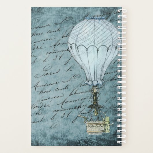 Dusk Blue Hot Air ballon Steampunk Handschrift Planner (Achterkant)