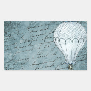 Dusk Blue Hot Air ballon Steampunk Handschrift Rechthoekige Sticker