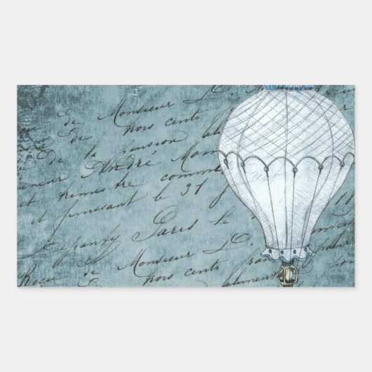 Dusk Blue Hot Air ballon Steampunk Handschrift Rechthoekige Sticker (Voorkant)