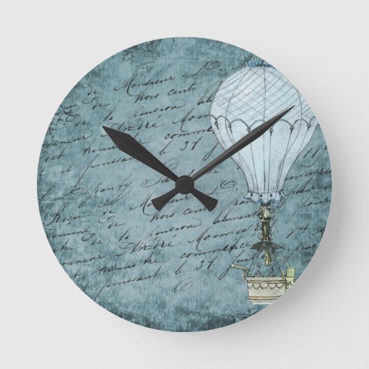 Dusk Blue Hot Air ballon Steampunk Handschrift Ronde Klok (Voorkant)