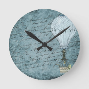 Dusk Blue Hot Air ballon Steampunk Handschrift Ronde Klok