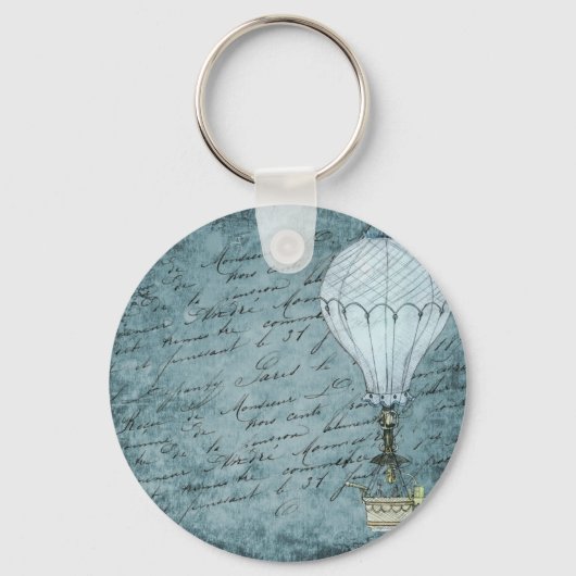 Dusk Blue Hot Air ballon Steampunk Handschrift Sleutelhanger (Voorkant)