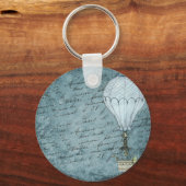Dusk Blue Hot Air ballon Steampunk Handschrift Sleutelhanger (Voorkant)