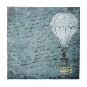 Dusk Blue Hot Air ballon Steampunk Handschrift Tegeltje