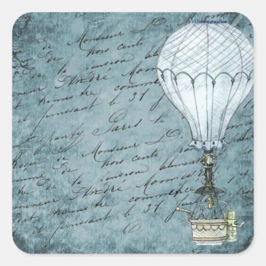 Dusk Blue Hot Air ballon Steampunk Handschrift Vierkante Sticker (Voorkant)