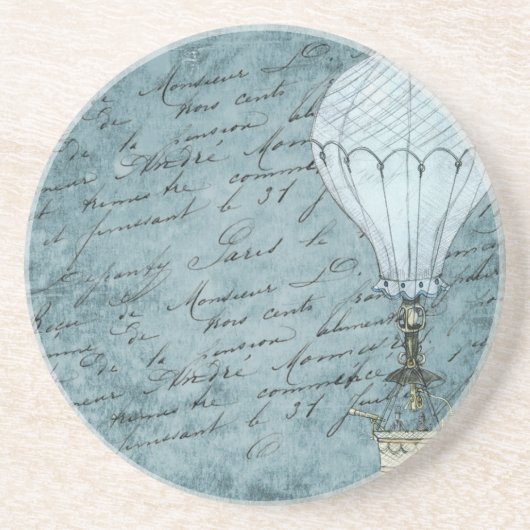 Dusk Blue Hot Air ballon Steampunk Handschrift Zandsteen Onderzetter (Voorkant)
