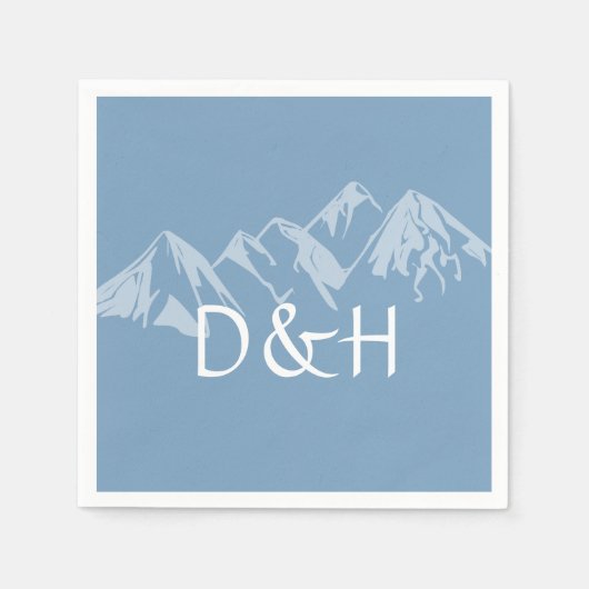 Dusk Blue Monogram Bergketen Papieren Servetten (Voorkant)