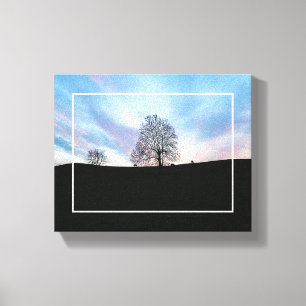 Dusk Blue Skies and Trees and Horses Grazing Canvas Afdruk