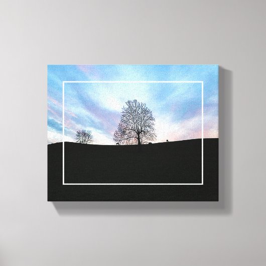 Dusk Blue Skies and Trees and Horses Grazing Canvas Afdruk (Voorkant)