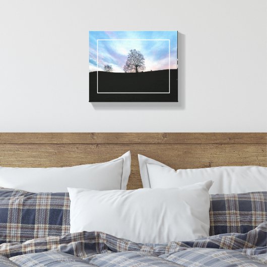 Dusk Blue Skies and Trees and Horses Grazing Canvas Afdruk (Insitu (Slaapkamer))