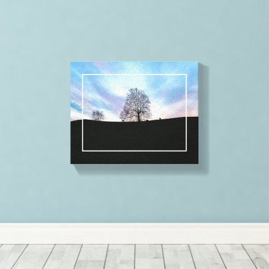 Dusk Blue Skies and Trees and Horses Grazing Canvas Afdruk (Insitu (Houten vloer))