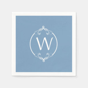 Dusk Blue White Lijst Monogram Paper Napkins Servet