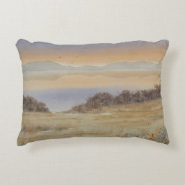 Dusk Lake Blush Waterverf Landschapsprint Accent Kussen
