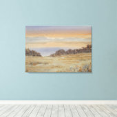 Dusk Lake Blush Waterverf Landschapsprint Canvas Afdruk (Insitu (Houten vloer))