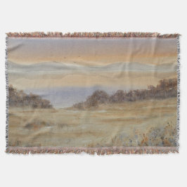Dusk Lake Blush Waterverf Landschapsprint Deken