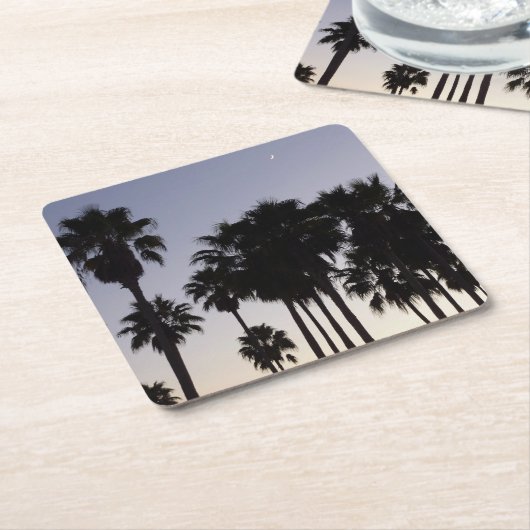 Dusk met Palm Trees Tropische Scene Kartonnen Onderzetters (Schuin)