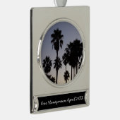 Dusk met Palm Trees Tropische Scene Verzilverd Banner Ornament (Rechts)