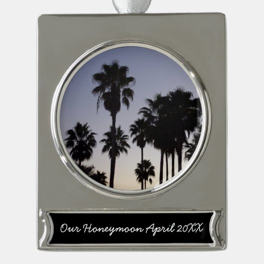 Dusk met Palm Trees Tropische Scene Verzilverd Banner Ornament (Voorkant)