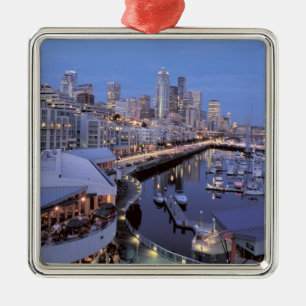 Dusk op Bell Harbour in Seattle, Washington. Metalen Ornament