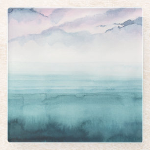 Dusk op de baai - Waterverf Glazen Onderzetter