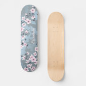Dusk Pink Grayish Blue Cherry Blossom Monogram Persoonlijk Skateboard (Voorkant)