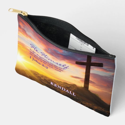 Dusk Silhouette Cross Bijbelvers Gepersonaliseerd Etui (Open)