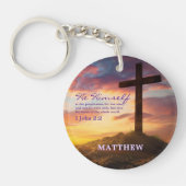 Dusk Silhouette Cross Schrift gepersonaliseerd Sleutelhanger (Voorkant)