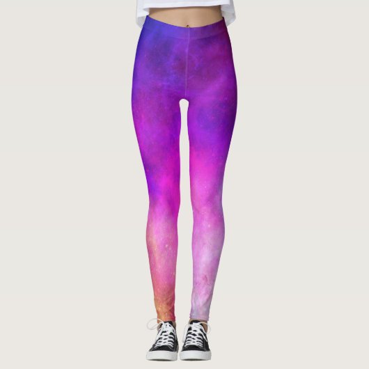 Dusk Stars Galaxy Space Roze Paarse schemering Leggings (Voorkant)