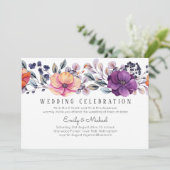 Dusk Till Dawn Paarse Sinaasappel Bloemen Bruiloft Kaart (Staand voorkant)