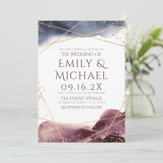 Dusk Waterverf Geometric Modern bruiloft Kaart (Staand voorkant)