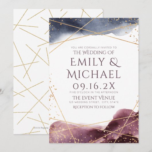 Dusk Waterverf Geometric Modern bruiloft Kaart (Voorkant / Achterkant)