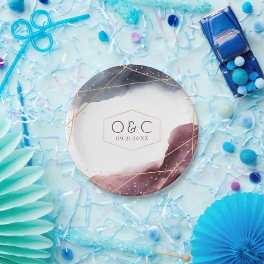 Dusk Waterverf Geometric Modern Wedding Papieren Bordje (Feest)