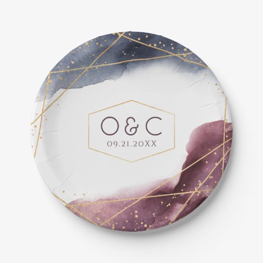 Dusk Waterverf Geometric Modern Wedding Papieren Bordje (Voorkant)