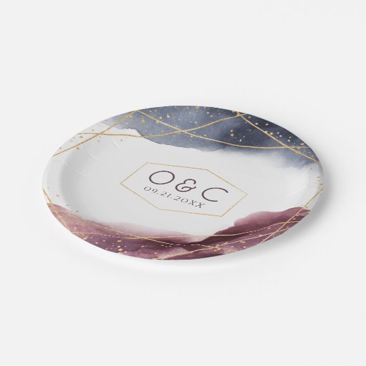 Dusk Waterverf Geometric Modern Wedding Papieren Bordje (Gekanteld)